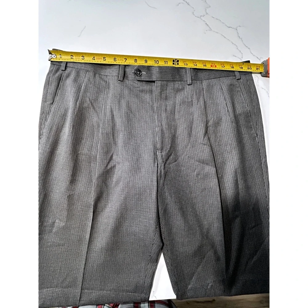 Lauren Ralph Lauren Mens 40x30 Grey Houndstooth Pleated Cuffed Dress Pants